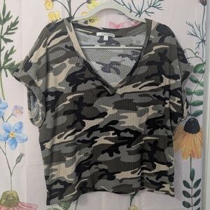 Cyrus Camouflage V-Neck Short Sleeve Top